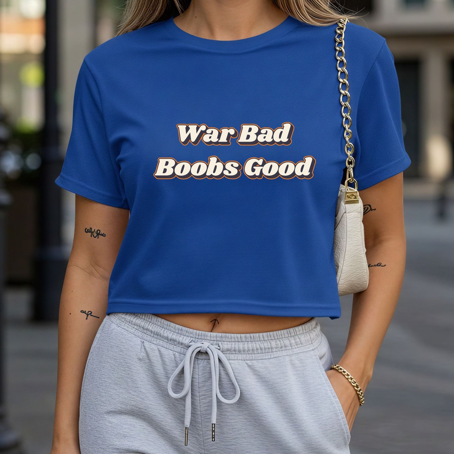 War Bad, Boobs Good Crop Top or Racerback Tank