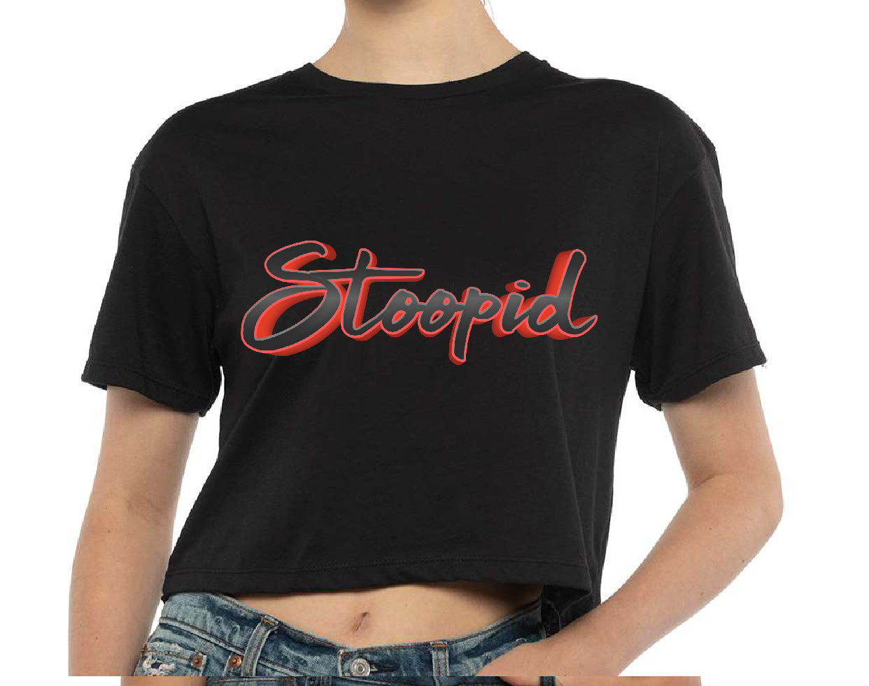 Stoopid "Gray on Red" Crop Top