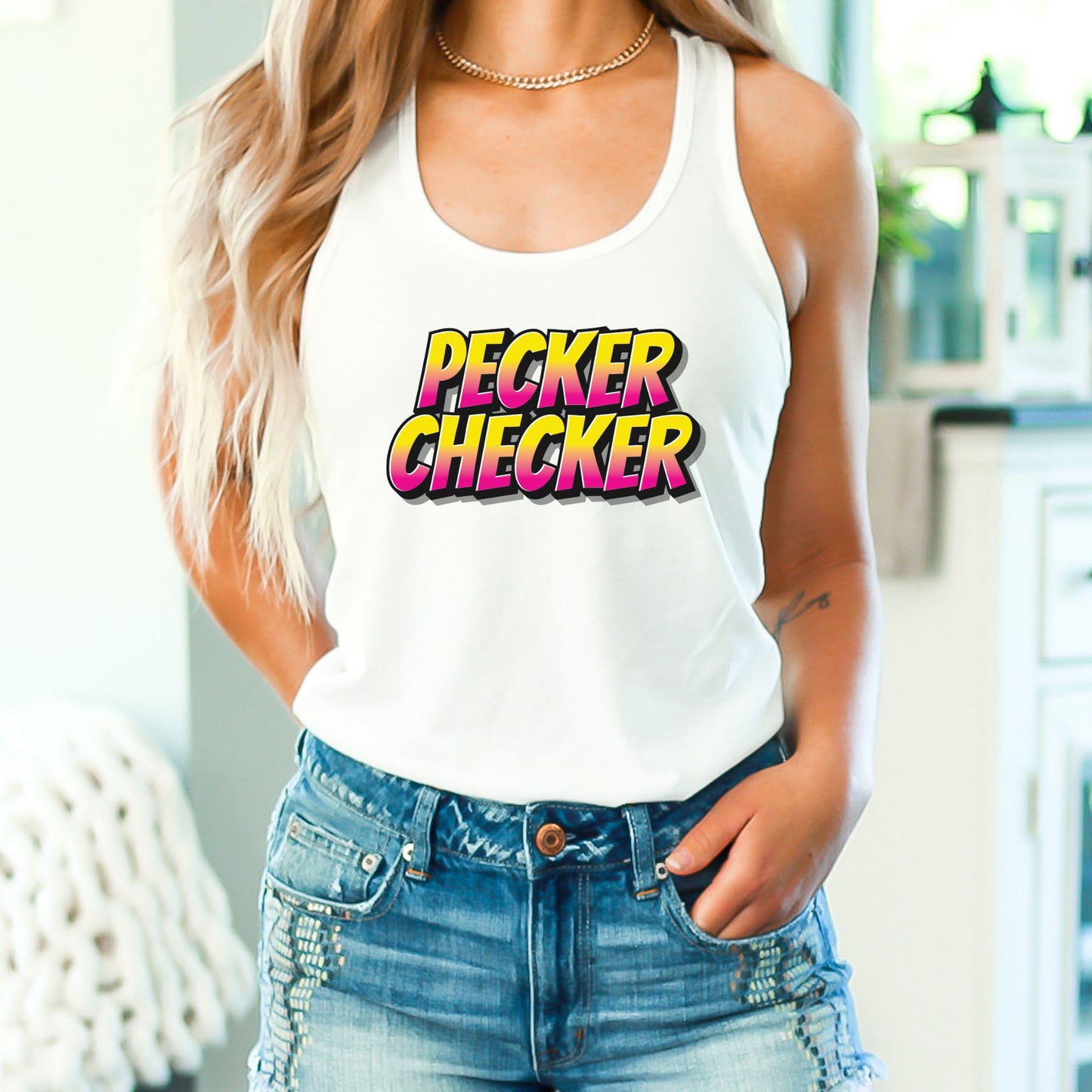 Pecker Checker Crop Top or Racerback Tank