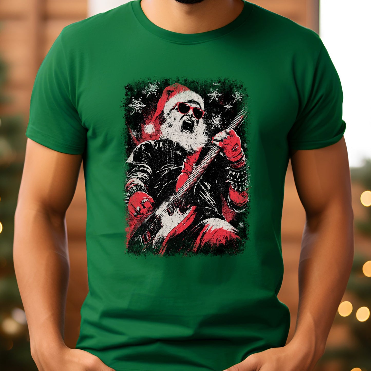 Rock and Roll Santa T-Shirt, Long Sleeve T or Crewneck Sweatshirt