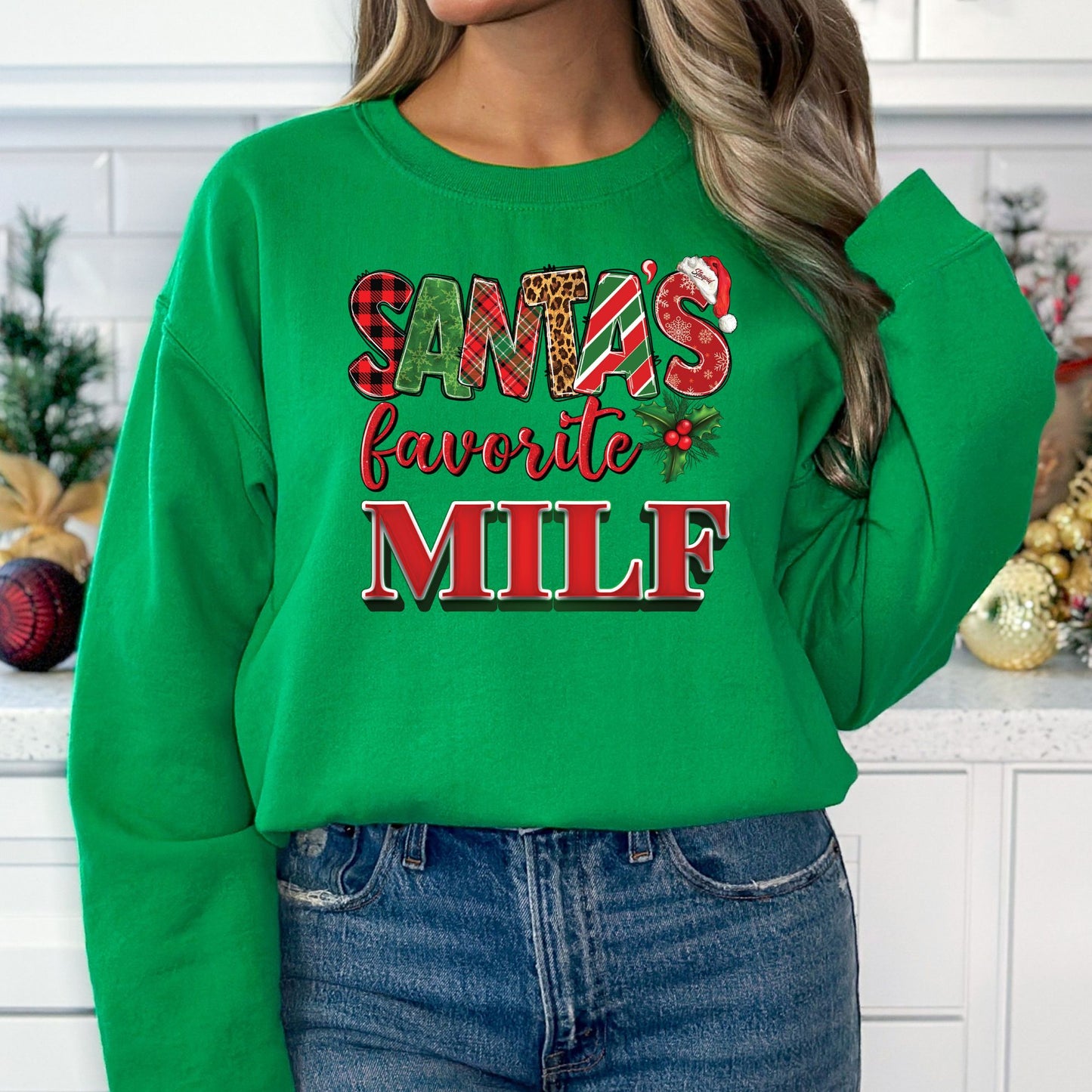 Santas Favorite MIILF T-Shirt, Long Sleeve T or Crewneck Sweatshirt