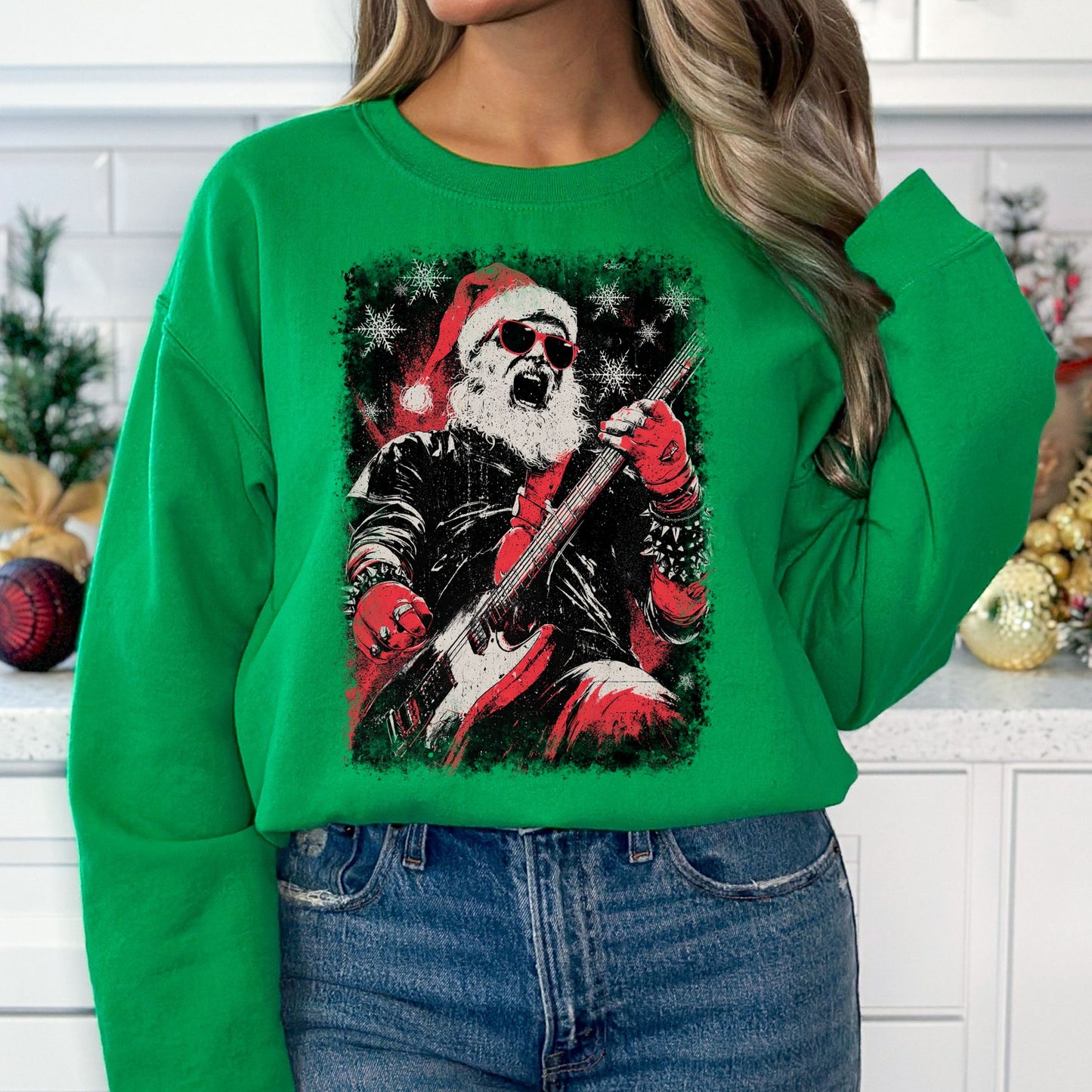 Rock and Roll Santa T-Shirt, Long Sleeve T or Crewneck Sweatshirt