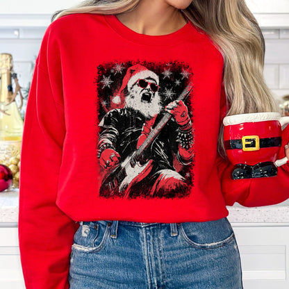 Rock and Roll Santa T-Shirt, Long Sleeve T or Crewneck Sweatshirt