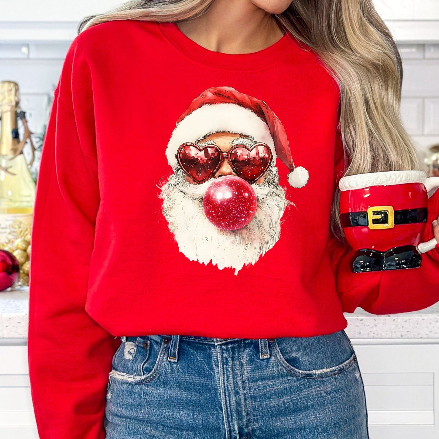 Santa Heart T-Shirt, Long Sleeve T or Crewneck Sweatshirt