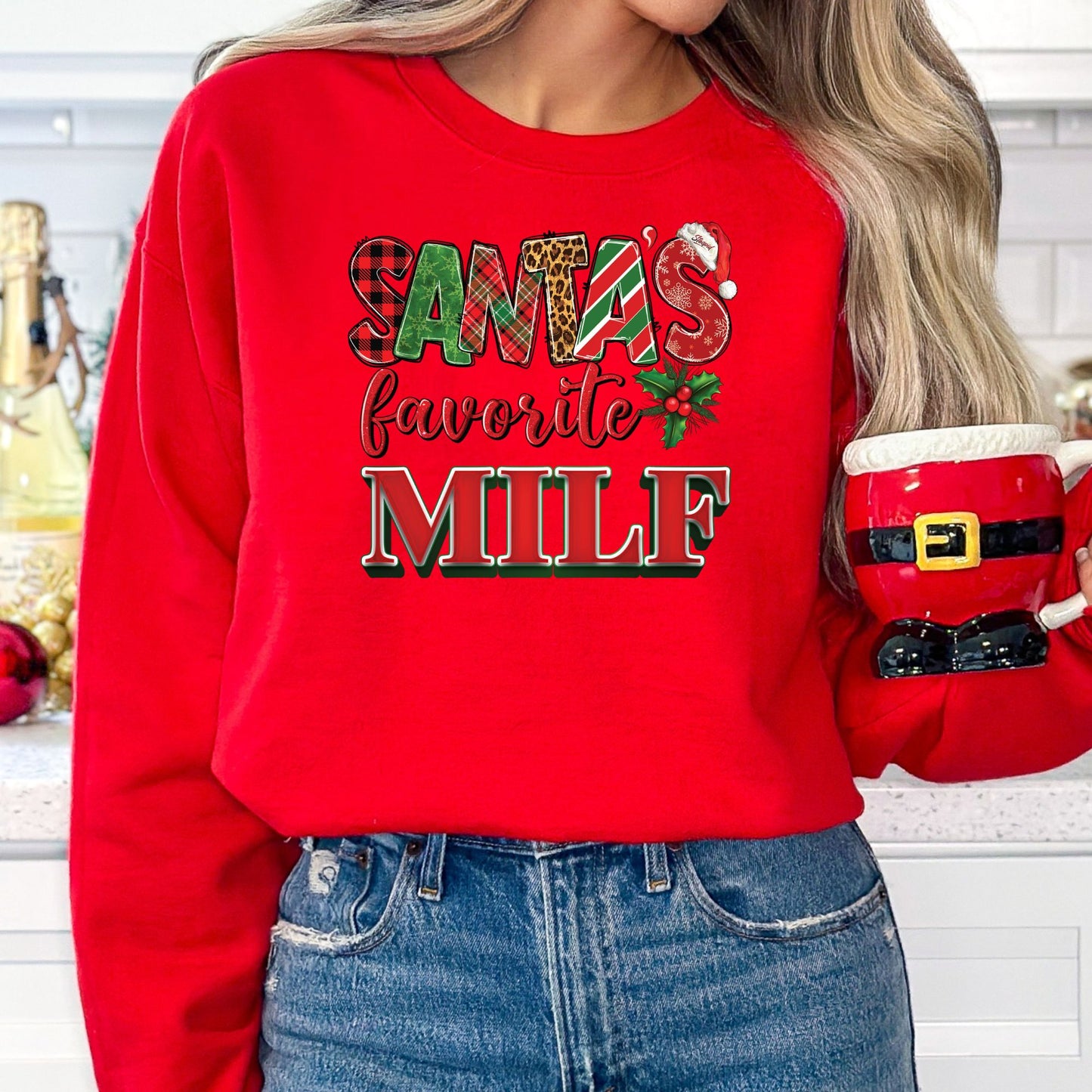 Santas Favorite MIILF T-Shirt, Long Sleeve T or Crewneck Sweatshirt
