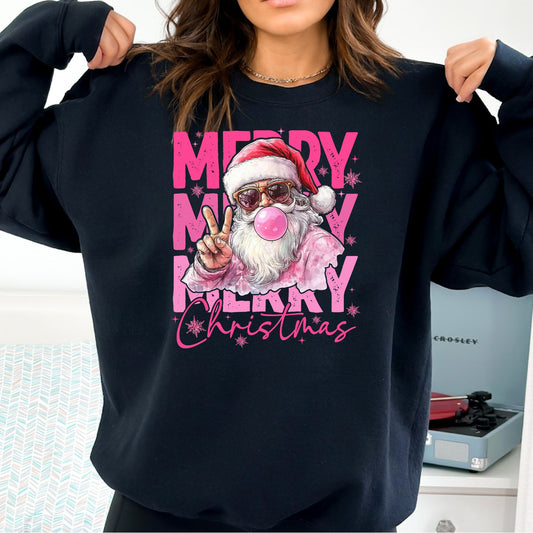 Merry Christmas Pink T-Shirt, Long Sleeve T or Crewneck Sweatshirt