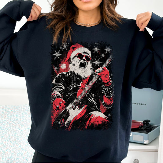 Rock and Roll Santa T-Shirt, Long Sleeve T or Crewneck Sweatshirt