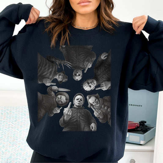 Horror Crew Middle Finger Halloween T-Shirt or Crewneck Sweatshirt