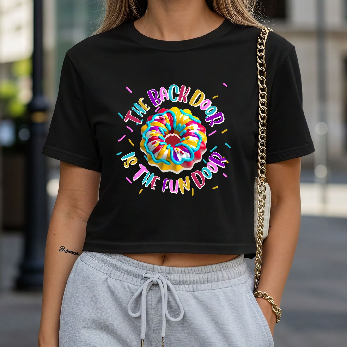 The Back Door is the Fun Door Crop Top or Racerback Tank