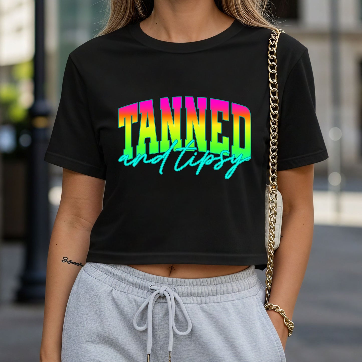 Tanned and Tipsy Crop Top or Racerback Tank