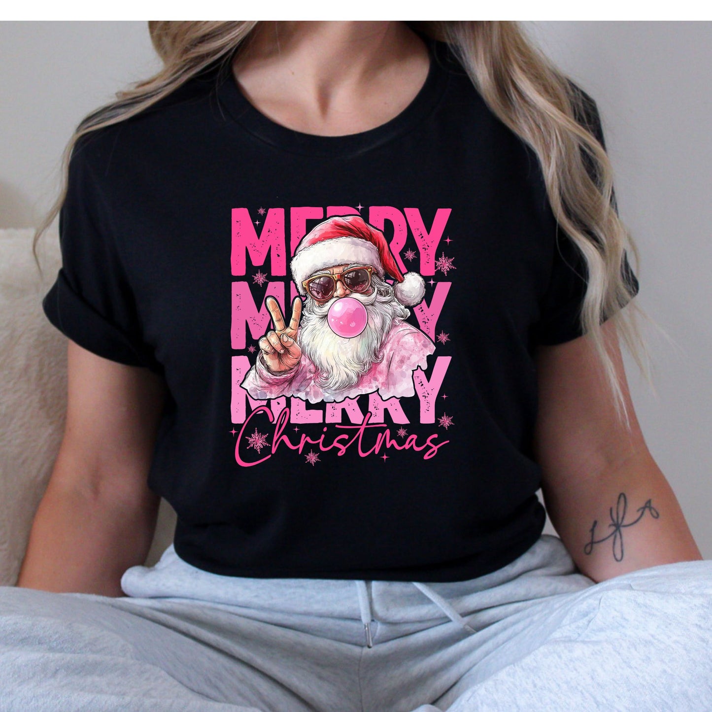Merry Christmas Pink T-Shirt, Long Sleeve T or Crewneck Sweatshirt