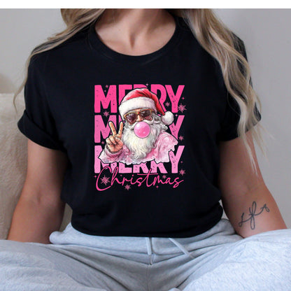 Merry Christmas Pink T-Shirt, Long Sleeve T or Crewneck Sweatshirt