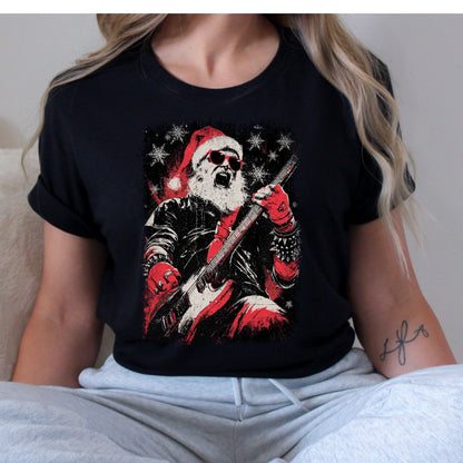 Rock and Roll Santa T-Shirt, Long Sleeve T or Crewneck Sweatshirt