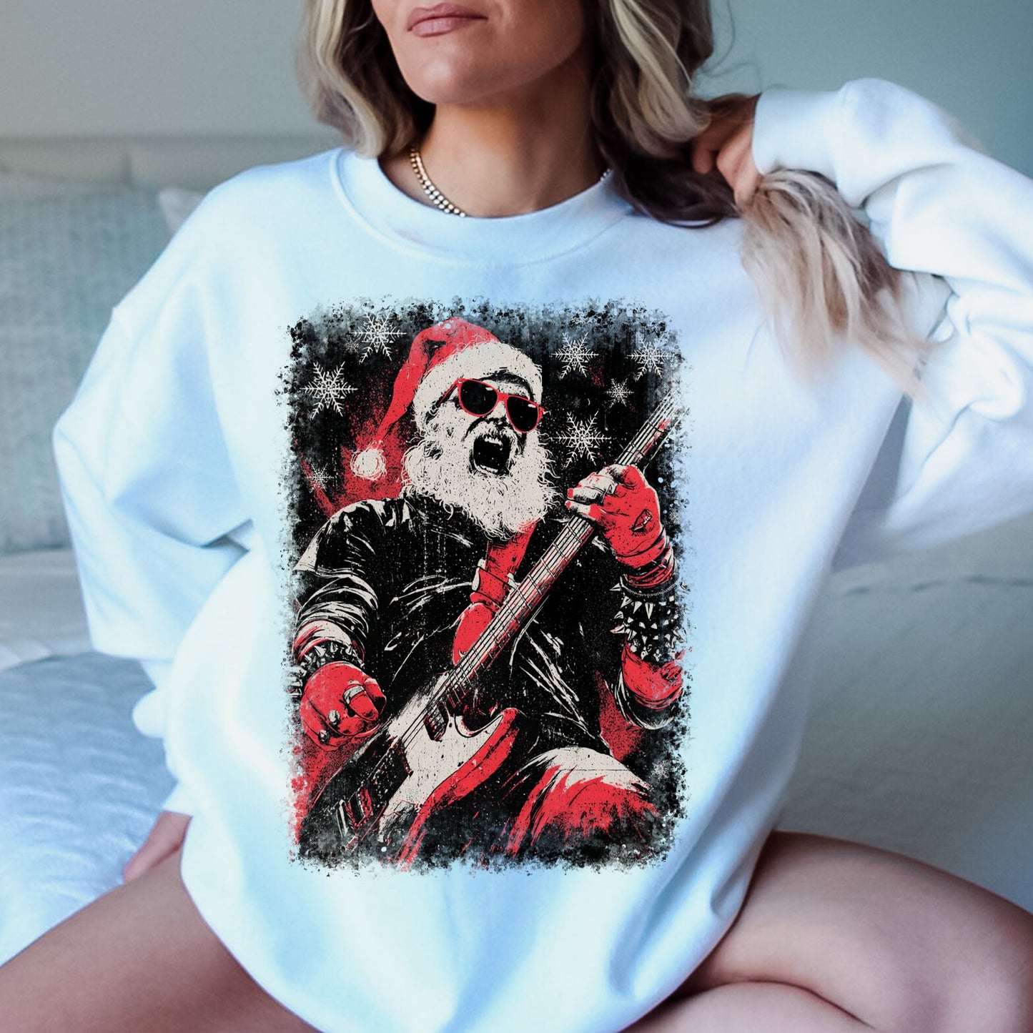 Rock and Roll Santa T-Shirt, Long Sleeve T or Crewneck Sweatshirt
