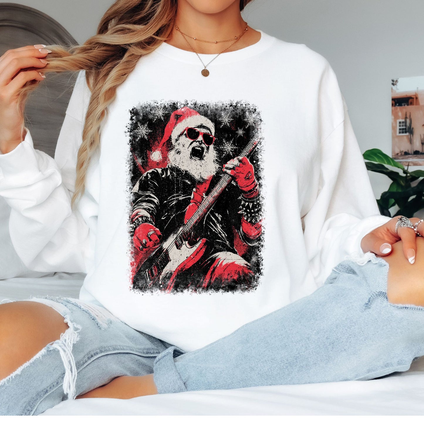 Rock and Roll Santa T-Shirt, Long Sleeve T or Crewneck Sweatshirt