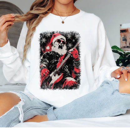 Rock and Roll Santa T-Shirt, Long Sleeve T or Crewneck Sweatshirt