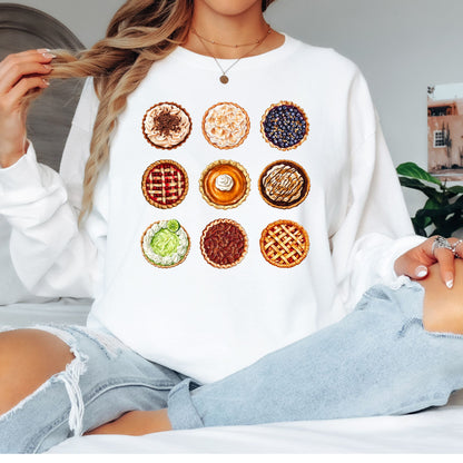 Thanksgiving Pies T-Shirt, Long Sleeve T or Crewneck Sweatshirt