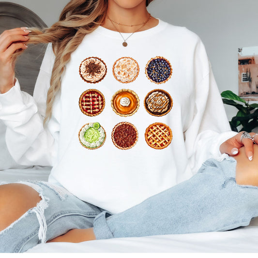 Thanksgiving Pies T-Shirt, Long Sleeve T or Crewneck Sweatshirt