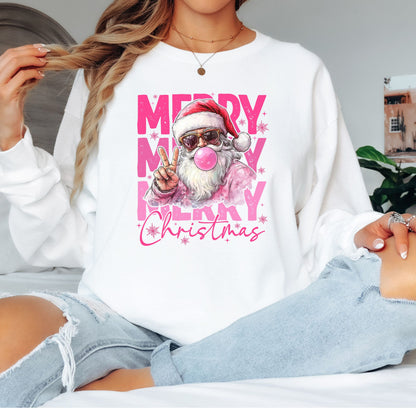 Merry Christmas Pink T-Shirt, Long Sleeve T or Crewneck Sweatshirt