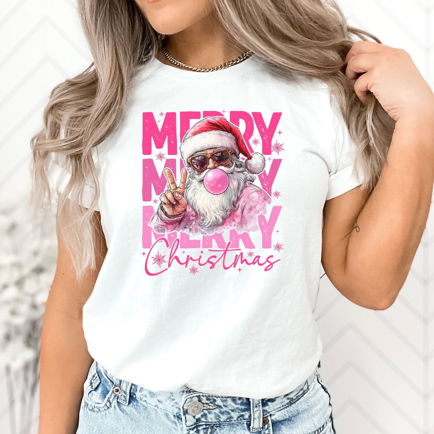 Merry Christmas Pink T-Shirt, Long Sleeve T or Crewneck Sweatshirt