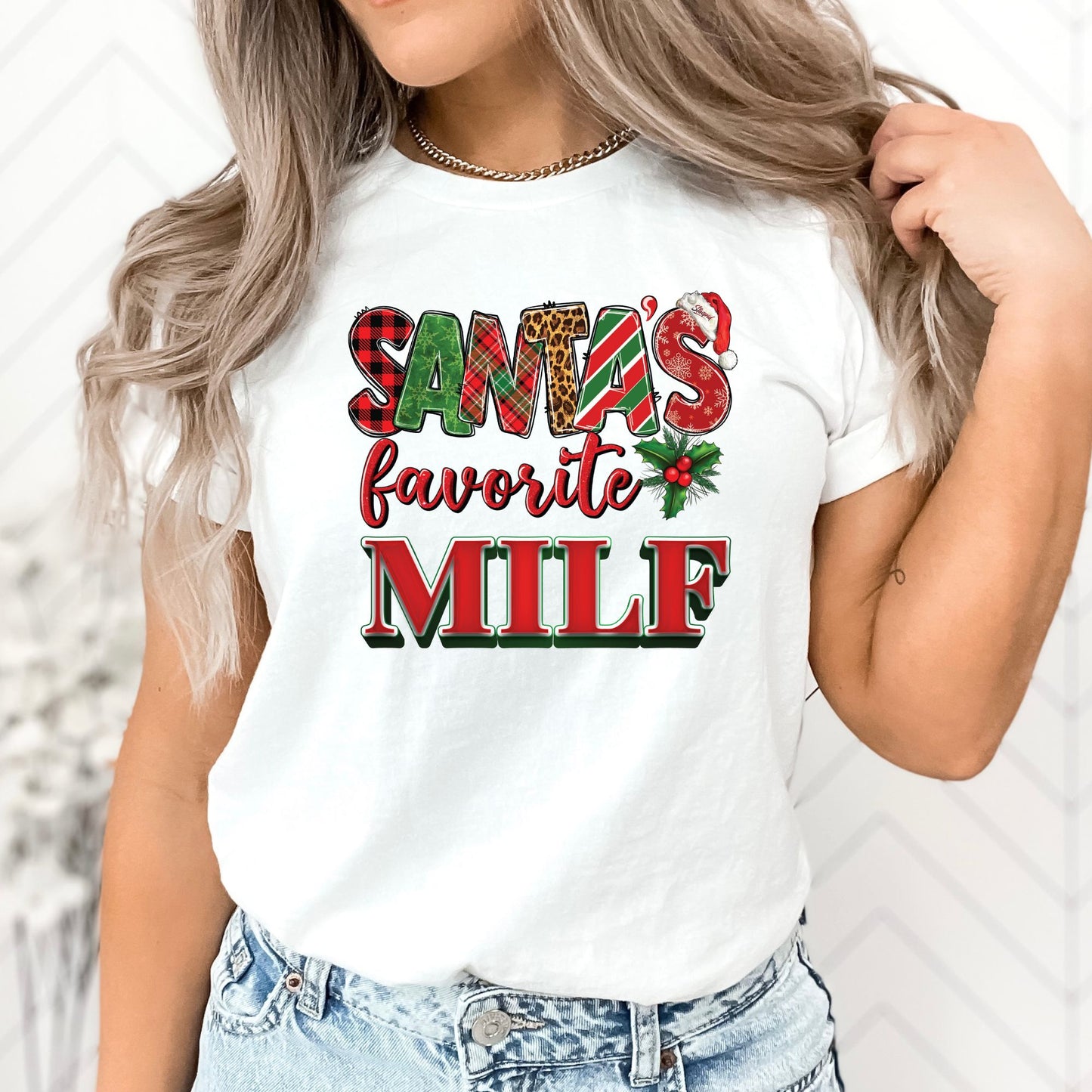 Santas Favorite MIILF T-Shirt, Long Sleeve T or Crewneck Sweatshirt