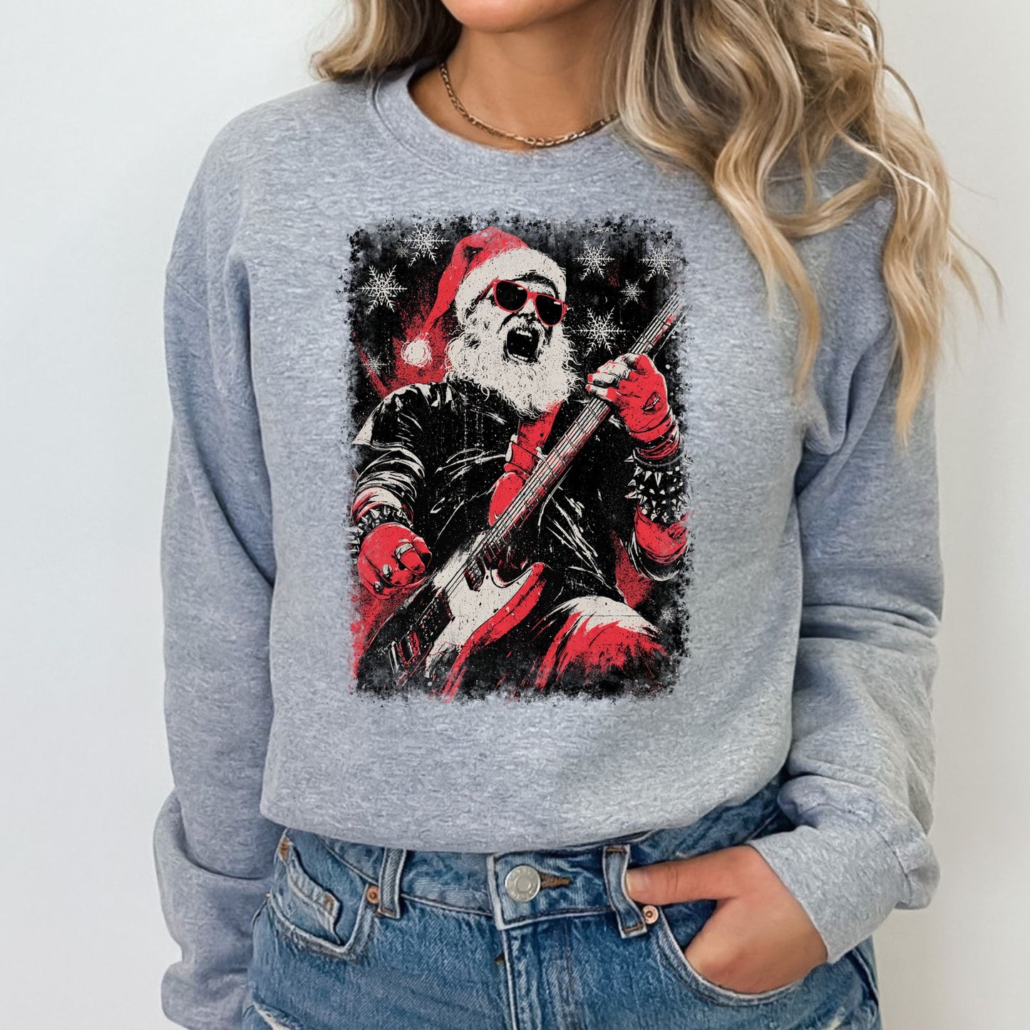 Rock and Roll Santa T-Shirt, Long Sleeve T or Crewneck Sweatshirt