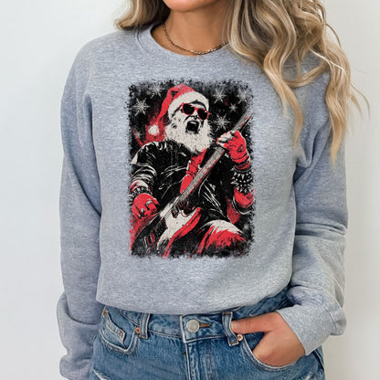 Rock and Roll Santa T-Shirt, Long Sleeve T or Crewneck Sweatshirt