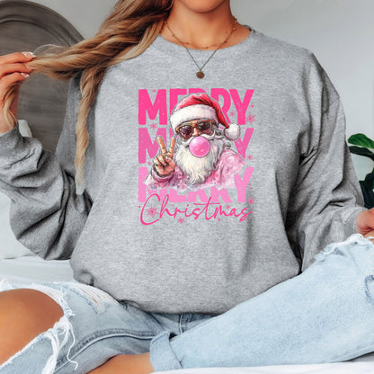 Merry Christmas Pink T-Shirt, Long Sleeve T or Crewneck Sweatshirt