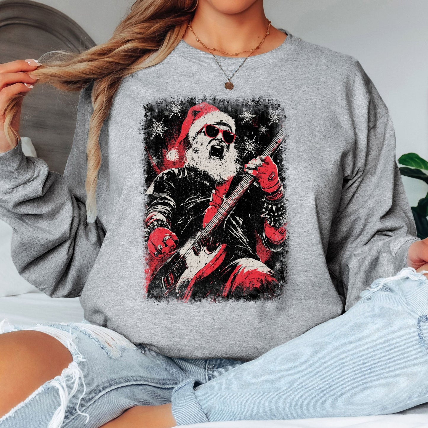 Rock and Roll Santa T-Shirt, Long Sleeve T or Crewneck Sweatshirt