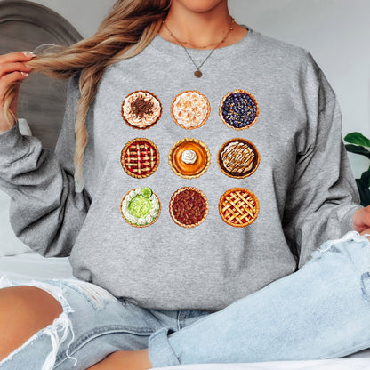 Thanksgiving Pies T-Shirt, Long Sleeve T or Crewneck Sweatshirt