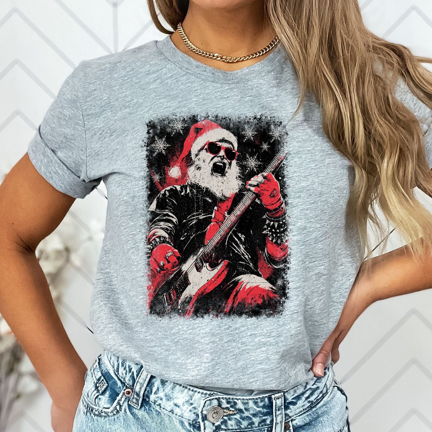 Rock and Roll Santa T-Shirt, Long Sleeve T or Crewneck Sweatshirt