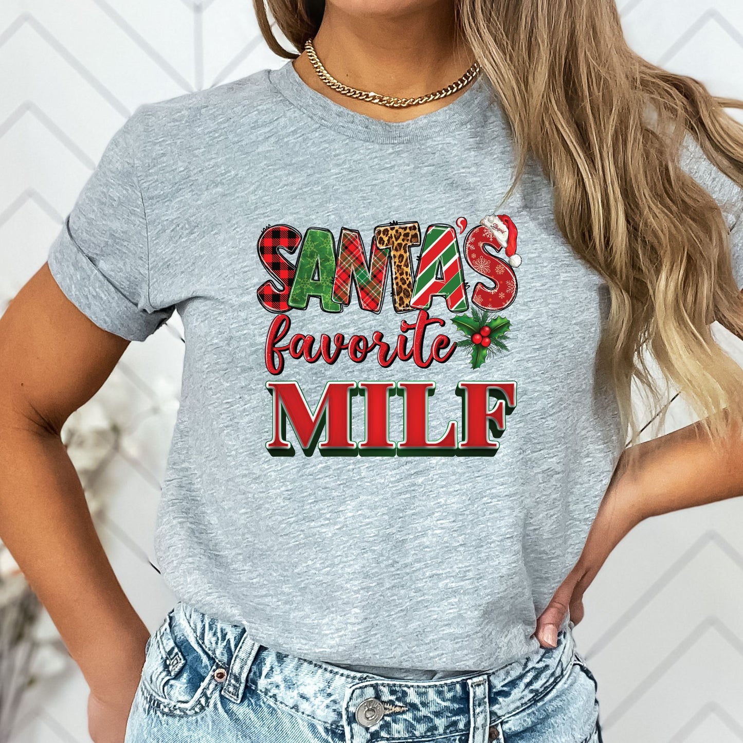 Santas Favorite MIILF T-Shirt, Long Sleeve T or Crewneck Sweatshirt