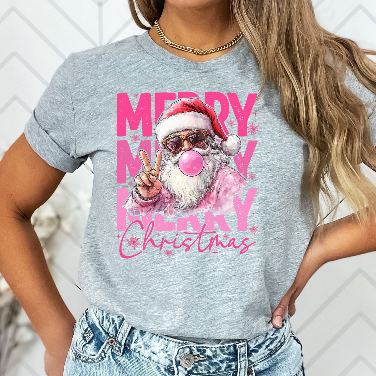 Merry Christmas Pink T-Shirt, Long Sleeve T or Crewneck Sweatshirt
