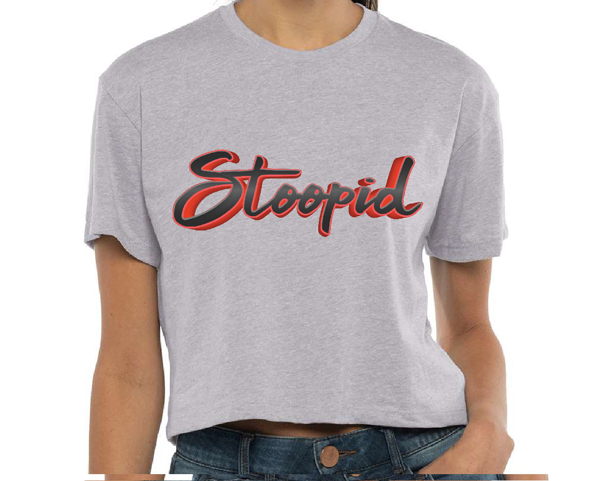 Stoopid "Gray on Red" Crop Top