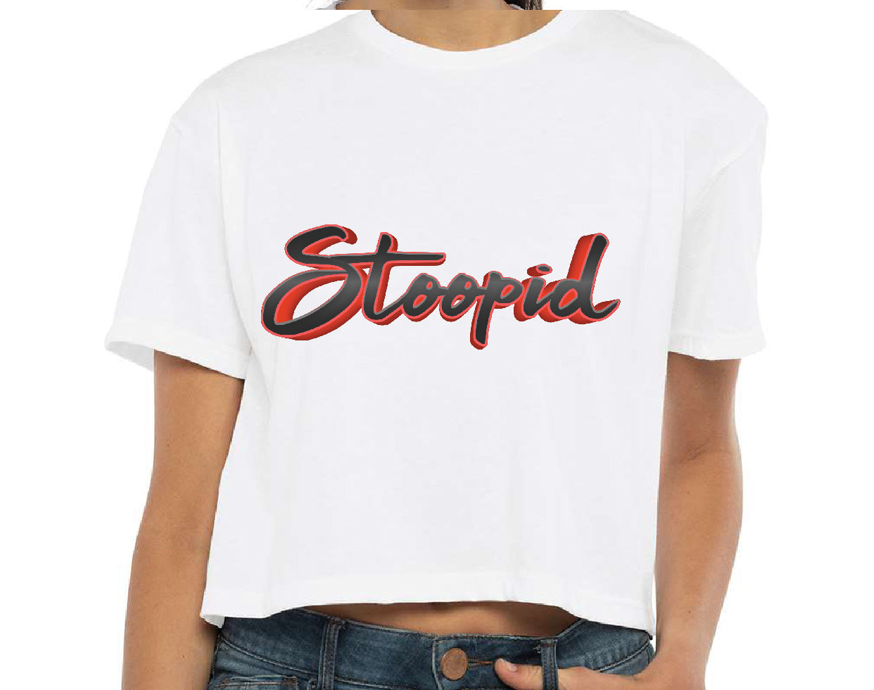 Stoopid "Gray on Red" Crop Top