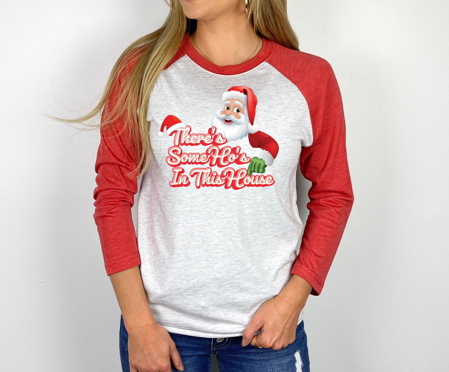 3/4 Sleeve Raglan Christmas Shirt, Multiple Designs