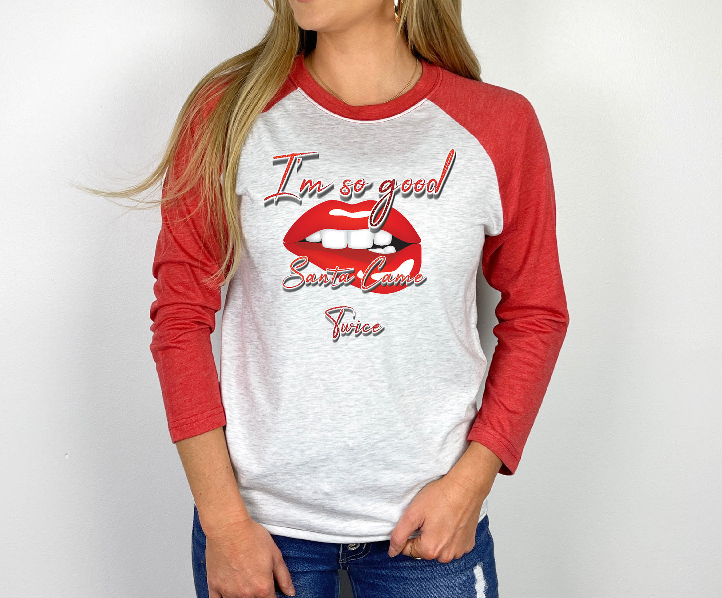 3/4 Sleeve Raglan Christmas Shirt, Multiple Designs