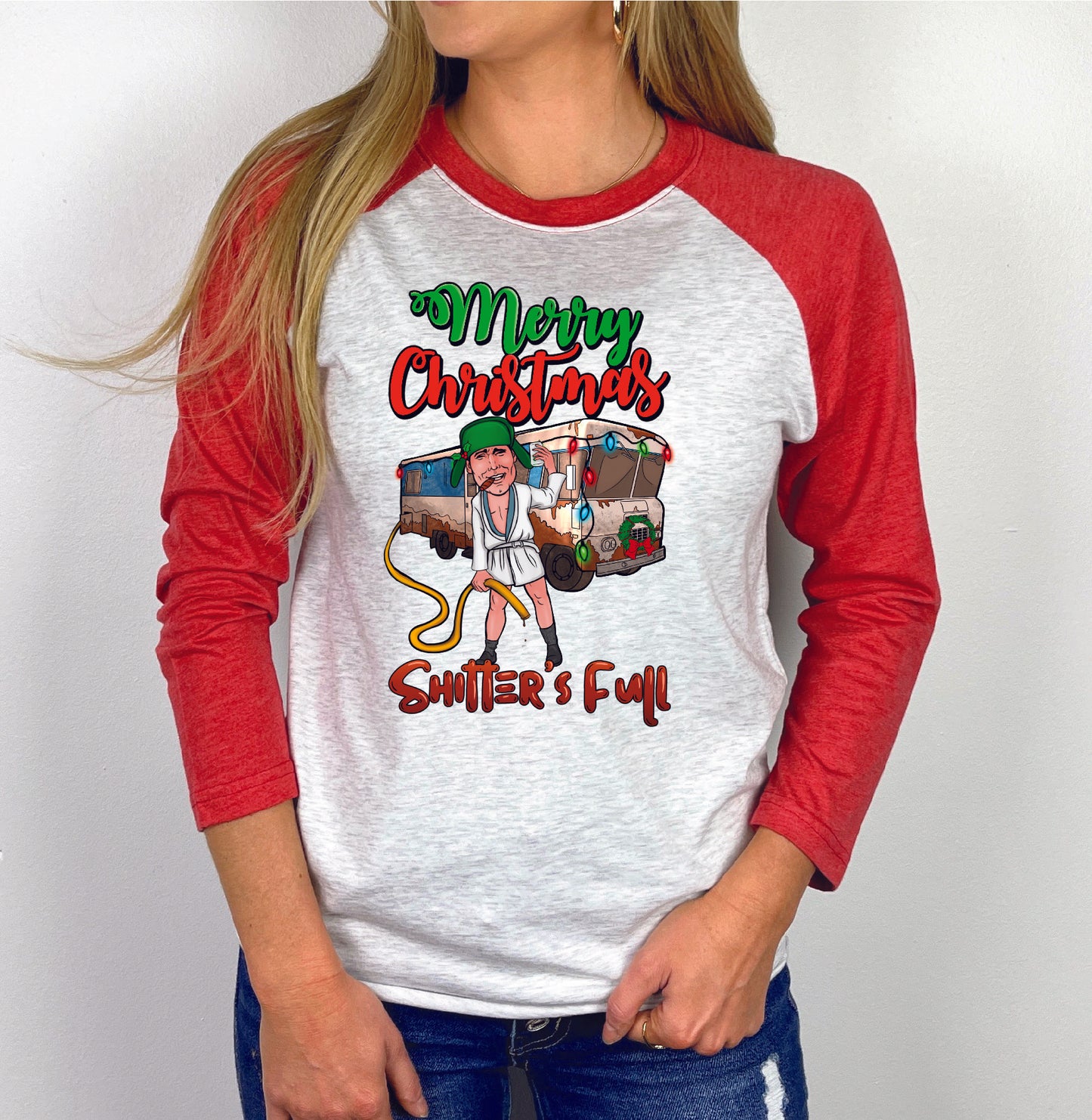 3/4 Sleeve Raglan Christmas Shirt, Multiple Designs