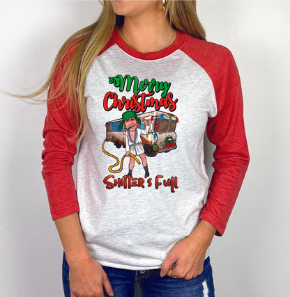 3/4 Sleeve Raglan Christmas Shirt, Multiple Designs