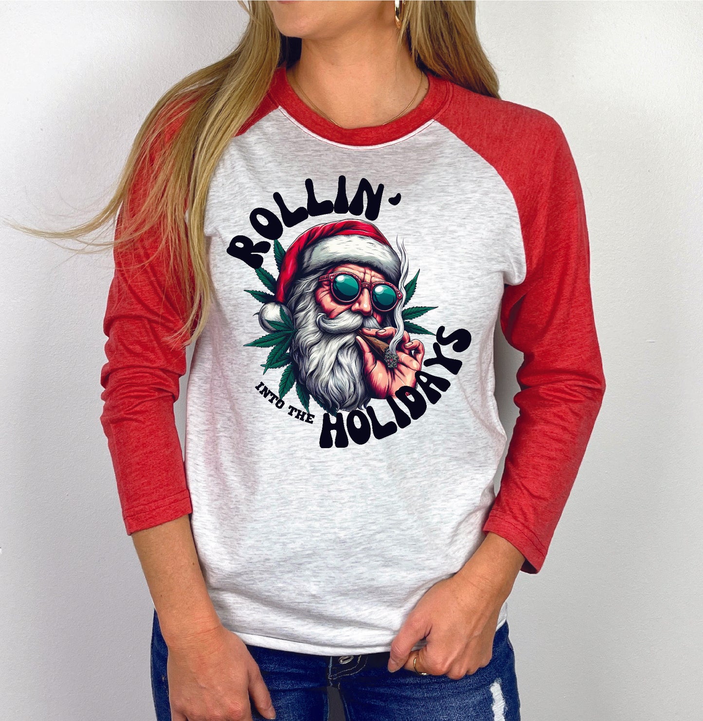 3/4 Sleeve Raglan Christmas Shirt, Multiple Designs