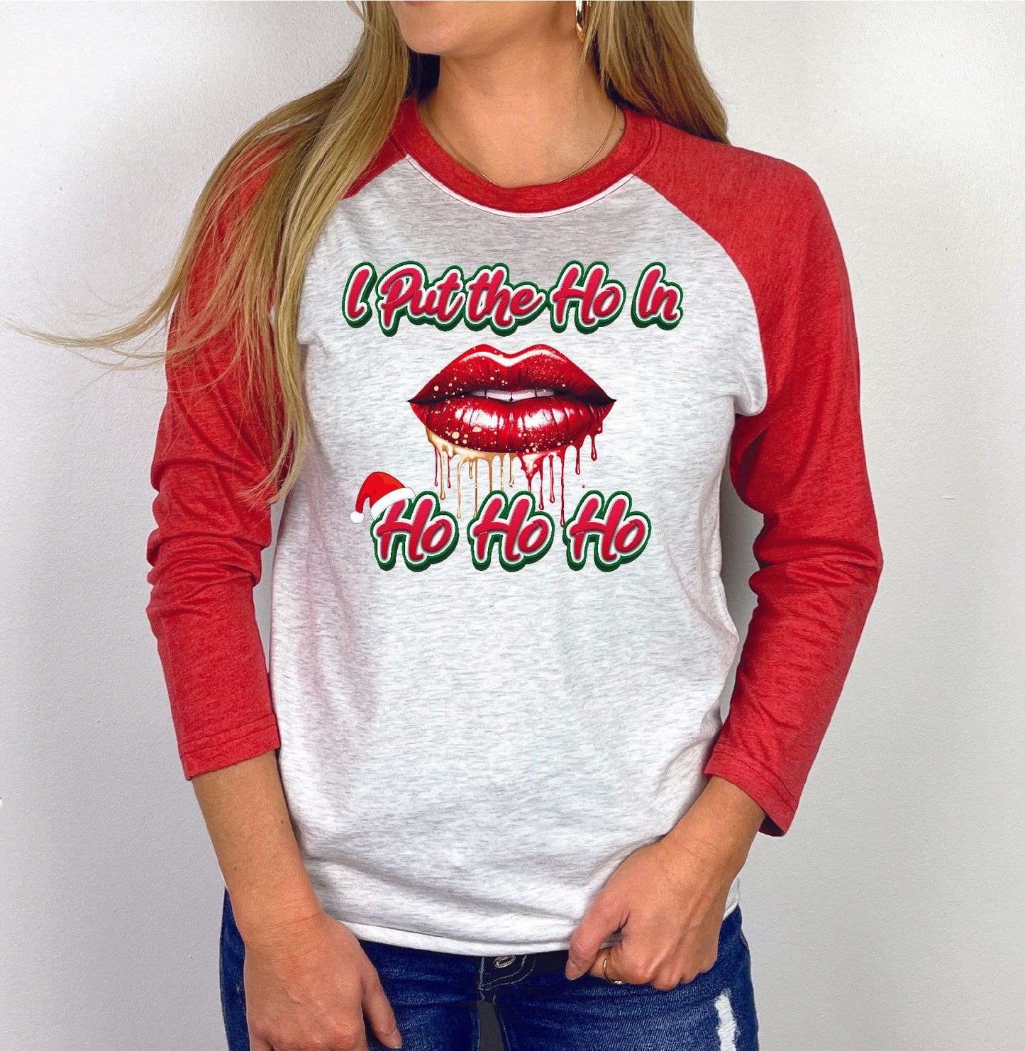 3/4 Sleeve Raglan Christmas Shirt, Multiple Designs