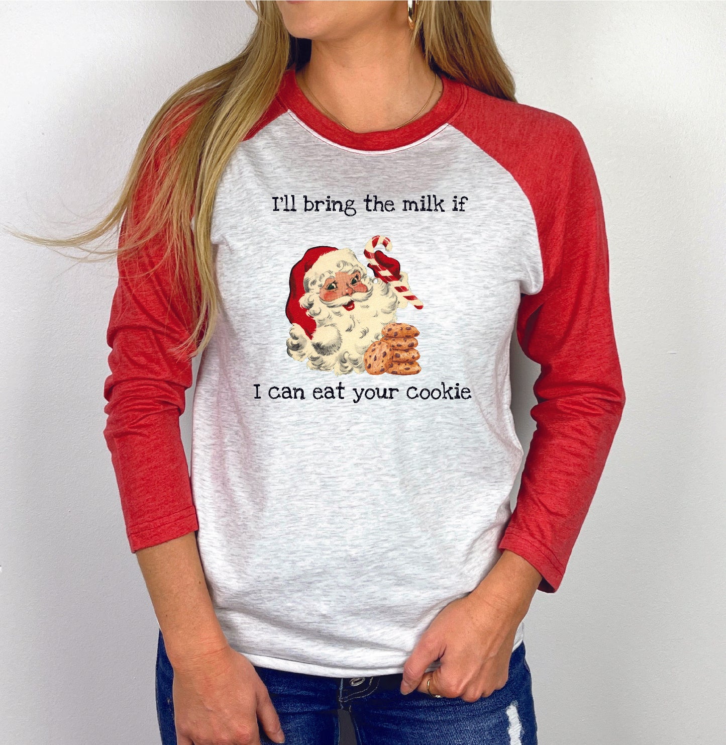 3/4 Sleeve Raglan Christmas Shirt, Multiple Designs