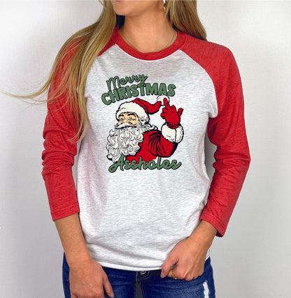 3/4 Sleeve Raglan Christmas Shirt, Multiple Designs